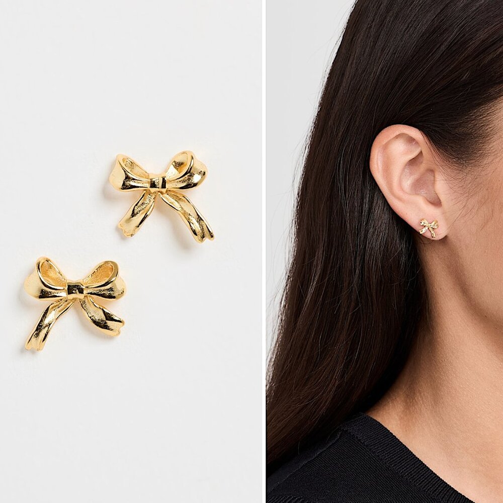 NEW ~ Anthropologie Small Gold Bow Stud Earrings